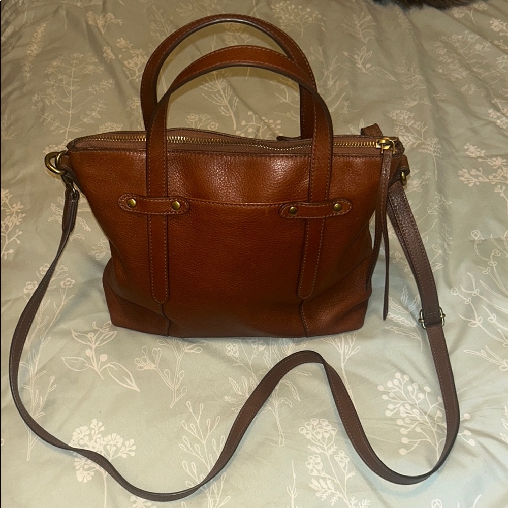 Fossil Brown Leather Tote Bag